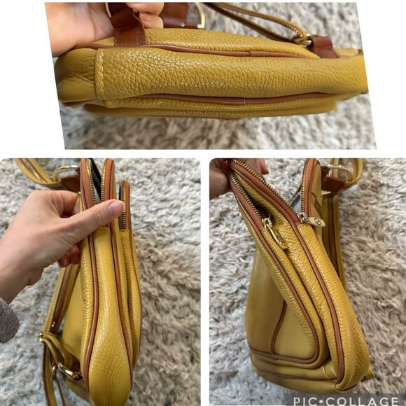VALENTINA Convertible Sling Pebbled Italian Leather Backpack in Mustard Yellow a main image 12